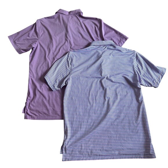 Peter Millar Summer Comfort Mens Sz M Polo Shirt Lot Of 2 Purple Solid & Striped - Picture 6 of 7